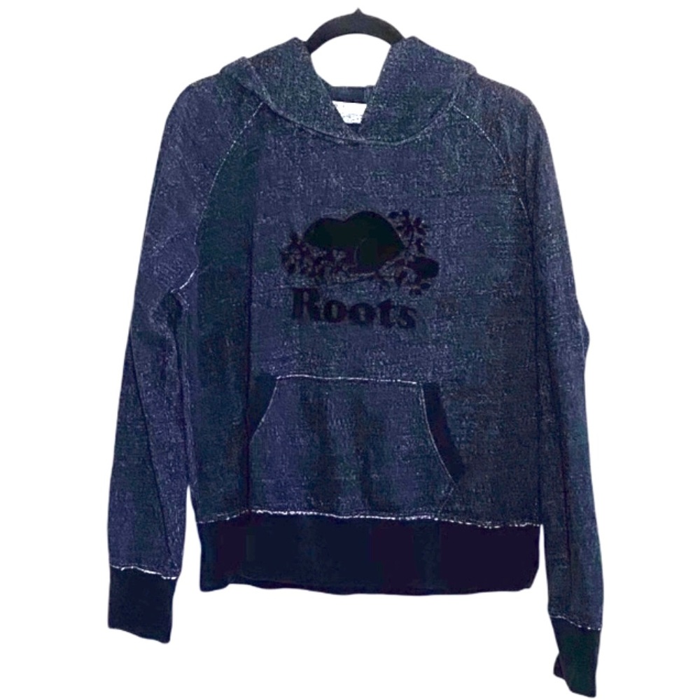 Roots Canada Hoodie Gray Denim Like Cotton